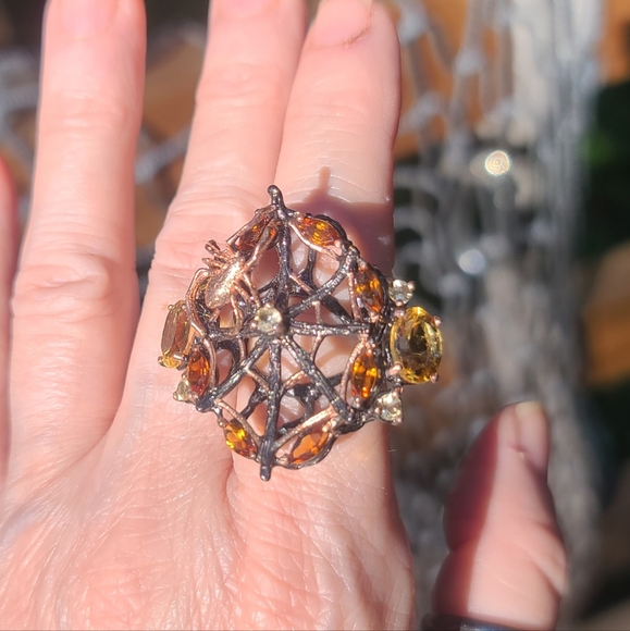 Citrine sterling Rosegold Spiderweb 🕸 ring sz8 - Picture 5 of 13